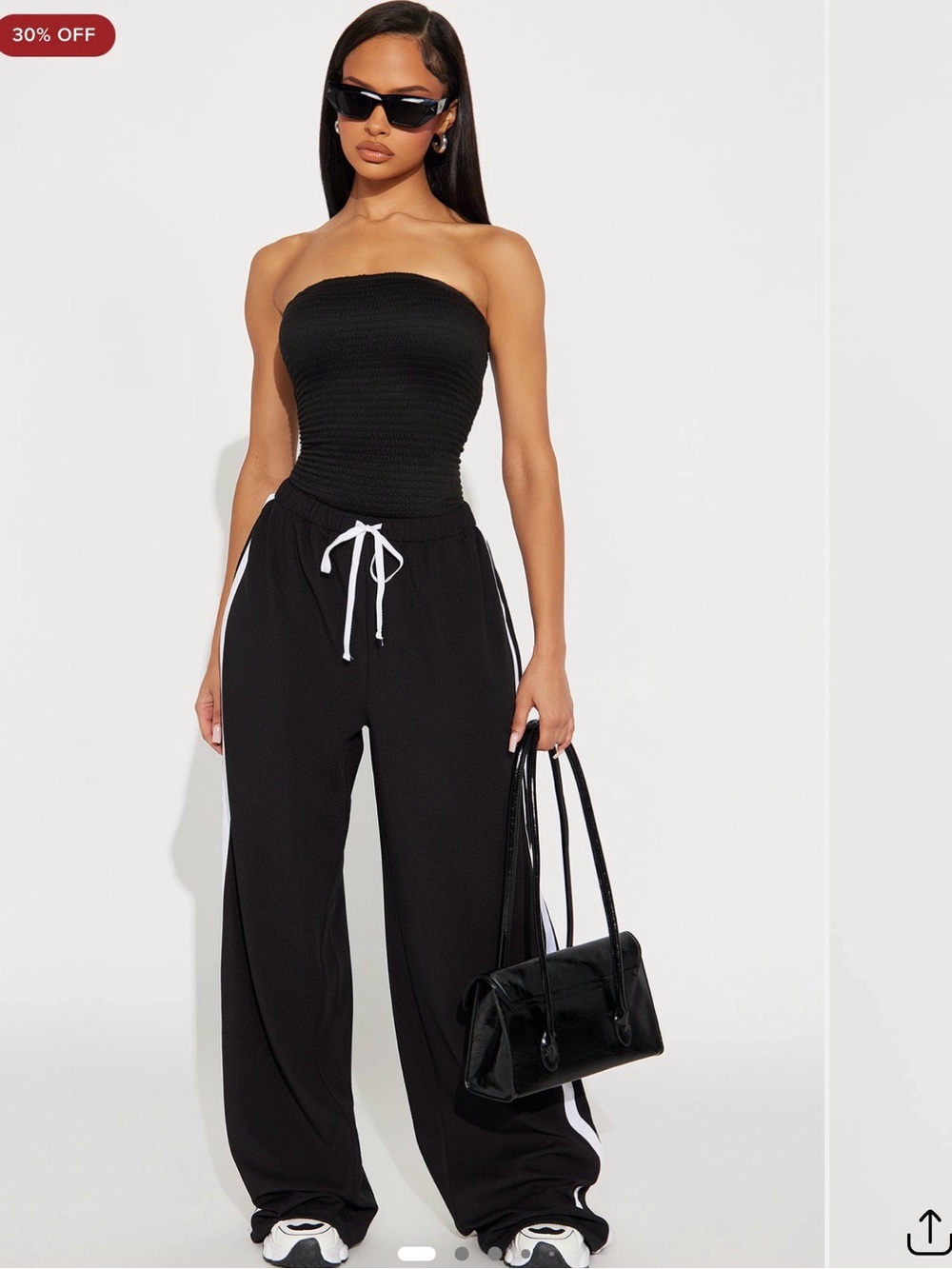 Strapless jumpsuit Wide-Leg Track Pants with White Side Stripe